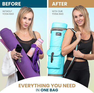 Сумка для перенесення YOGABAY Yoga Mat, 75 см x 17,5 см, дорожня сумка Yoga Mat, міцний брезентовий ремінь для йоги для килимка, кілька кишень і регульований ремінь, сумка для йоги для килимка (Aqua Blue)