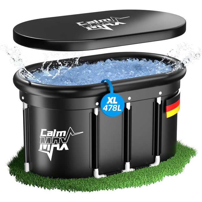 Купіль для крижаних ванн CalmMax XL з кришкою та надувним підголівником – складна ізольована ванна для дорослих, для дому та вулиці, для холодотерапії, айс-баня для спортсменів