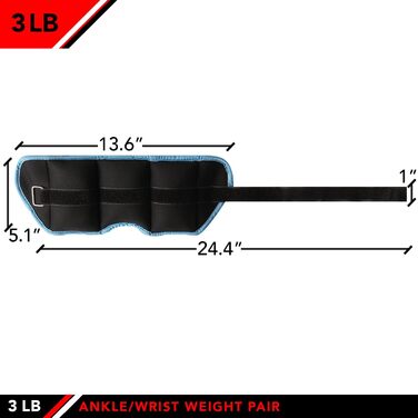 Обважнювачі для щиколотки, регульовані, 1 пара (3 фунти, синій)