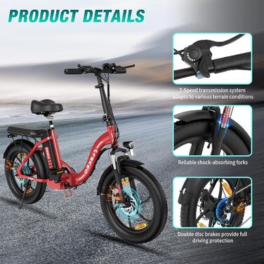 Електровелосипед ELEKGO E-Bike, 20' товста шина, 250 Вт, 36 В, 7 швидкостей