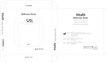 Ваги для ванної кімнати Vitafit Scale Body Fat Scale з додатком 180 кг, шкала складу тіла з Bluetooth, ваги для людей з жиром і м'язовою масою, ІМТ, білок, BMR, чорний (цифрові ваги)