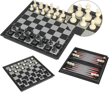 Складаний магнітний набір 3-в-1 Andux: шахи, нарди, шашки, розмір L (25x25x2 см)