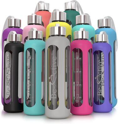 Скляна пляшка для води Be-Active 1000 мл з боросилікатного скла, BPA Free, з силіконовим чохлом, гаряче рожевий колір