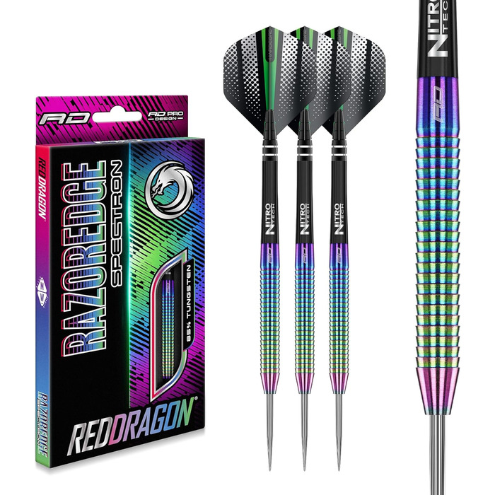 Дротики RED Dragon Razor Edge Series вольфрамові професійні сталеві з оперенням і стрижнями