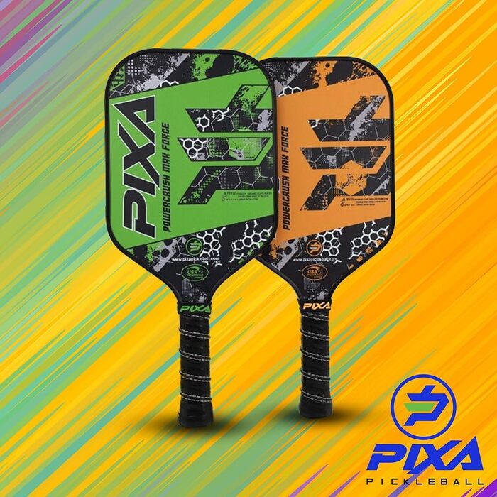 Набір для піклболу PIXA Powercrush Max Force: 2 ракетки з T-300 карбону, SpinMax-покриття, 16 мм, 4 м'ячі, 2 охолоджувальні рушники, сумка, для початківців і досвідчених