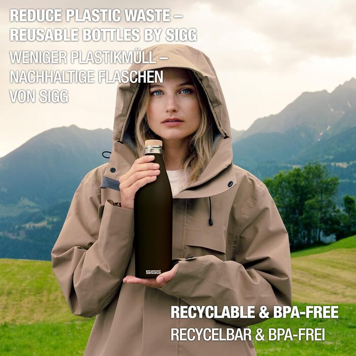 Термобутилка SIGG Meridian, герметична, подвійні стінки, нержавіюча сталь 18/8, бамбукова кришка, BPA та пластику немає, 0,5/0,7 л