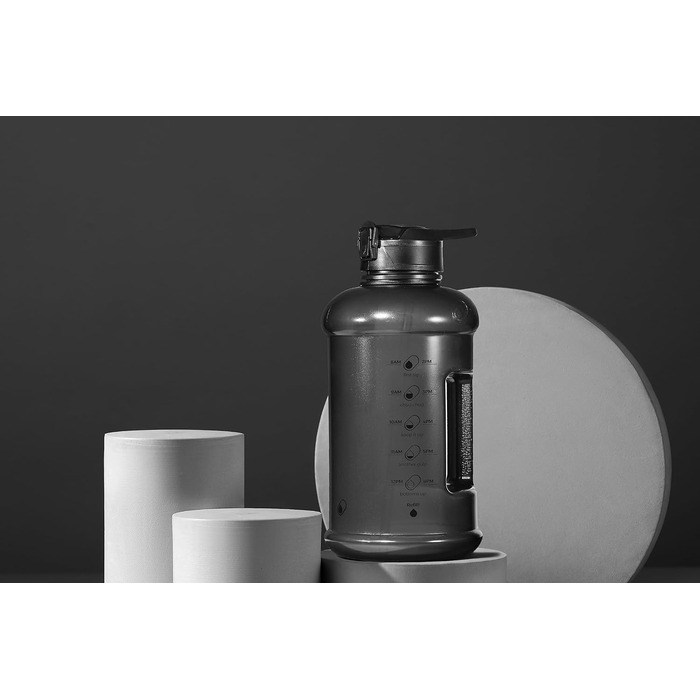 Мотиваційна пляшка для води H2O Capsule INSPO 1,9 л з трубочкою, часовими позначками, зручним ремінцем, BPA-free, Jet Black, герметична, харчовий пластик