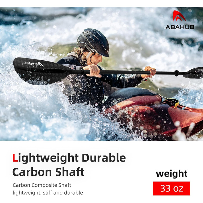 Карбонове весло для каяка Abahub 220–240 см, регульоване, з ремінцем, легке, для каякінгу та каное, пластикове лезо, чорне/біле/синє/зелене/помаранчеве/жовте/бірюзове (квадратний карбоновий малюнок)
