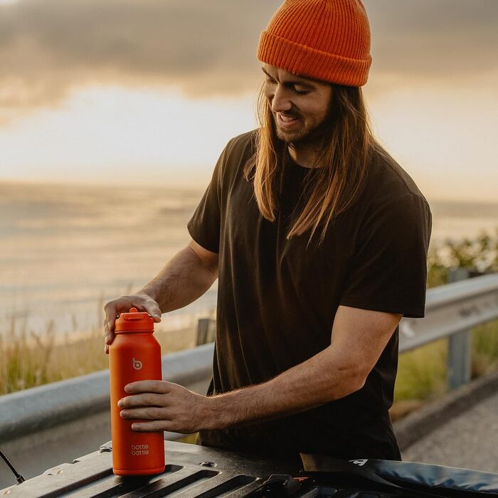Спортивна пляшка bottlebottle, 1 л, нержавіюча сталь, ізольована, зі зручним трубочкою та контейнером для пігулок, помаранчева