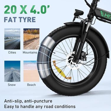 Велосипед HITWAY E-Bike 20 товсті шини, акум. 36/48В, запас 35-100 км, 7 передач