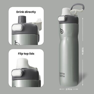 Термос-пляшка BOTTLE BOTTLE 680 мл з ручкою, нержавіюча сталь, сірий, ізоляційна, кнопковий клапан, не протікає, для спорту, подорожей, велосипеда, бігу, туризму