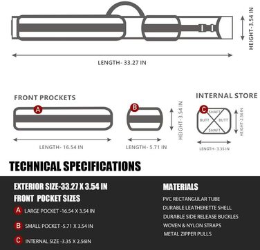 Жорсткий футляр для більярду Collapsar 2X2 Pool Cue з нейлону/шкірозамінника (чорна шкіра)