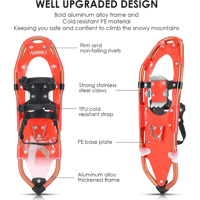 Снігоступи AMBIO 25 червоні, з черевиками та сумкою, 120-200 фунтів