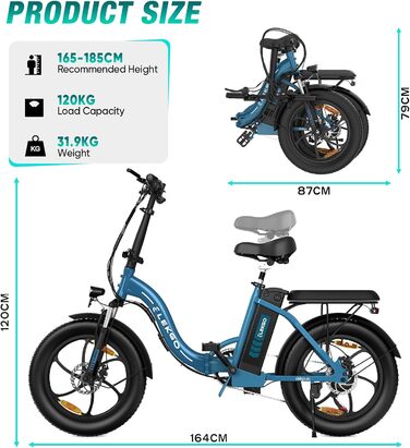 Велосипед ELEKGO E-Bike 20, 250W, 36V 12Ah, 7-шв., до 25 км/год, синій