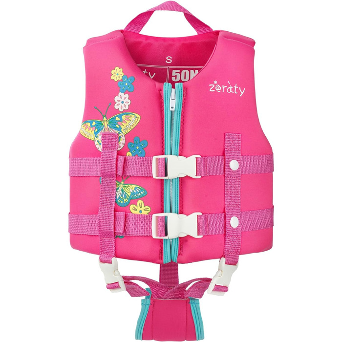 Куртка для плавання Zeraty Kids Life Jacket для малюків з регульованими ременями безпеки Вік 1-9 років / 22-50 фунтів (Pink Flower, M (рекомендований вік 3-6 років))