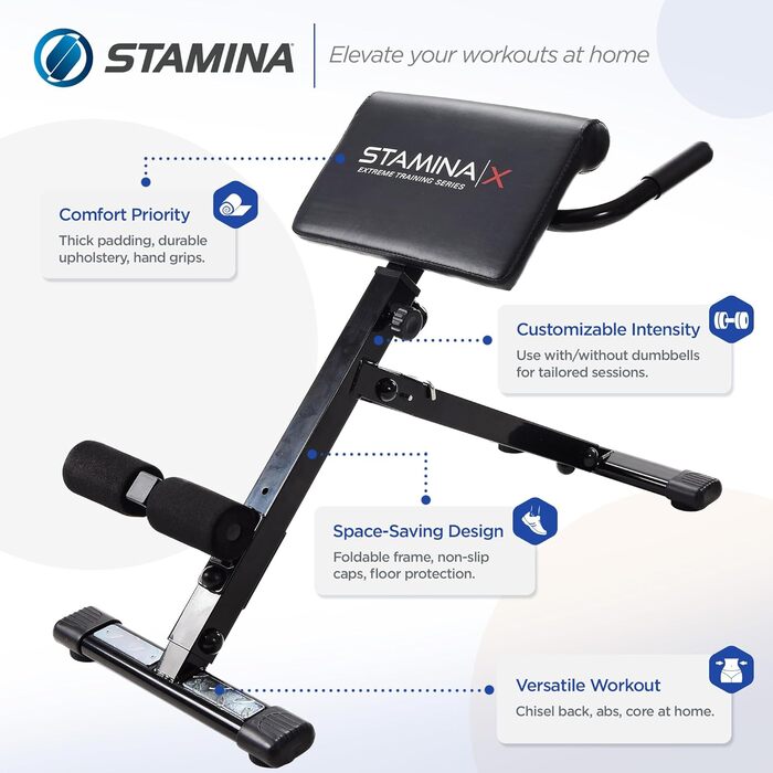 Скам'я для гіперекстензії Stamina X, регульована, для пресу, спини та корпусу, фітнес, тренування вдома