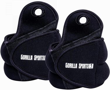 Манжети для обважнення GORILLA SPORTS - пара, обважнювачі 2x0.5кг / 2x1кг / 2x1.5кг / 2x2кг, з петлями для великого пальця і Velcro, регульовані - обважнювачі для зап'ястя, обважнювачі для щиколоток, бігові ваги 2 кг (2x1 кг)