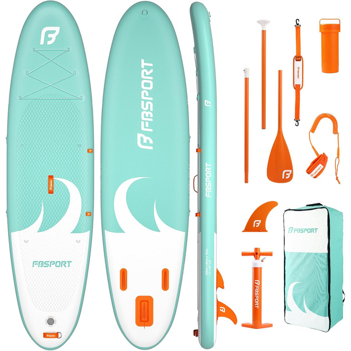 Надувна SUP-дошка FBSPORT для дорослих і підлітків, 15 см, з регульованим веслом, насосом, рюкзаком і плавником – для озер, річок і моря