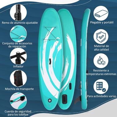 Надувна SUP-дошка Outsunny 300x76x15 см з веслом, регульованими плавниками, антиковзаючим покриттям, насосом і сумкою, синя