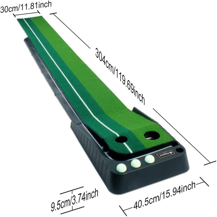 Тренажер для гольфу Asgens Килимок двоколірний зі зворотною доріжкою, 3 м'ячі