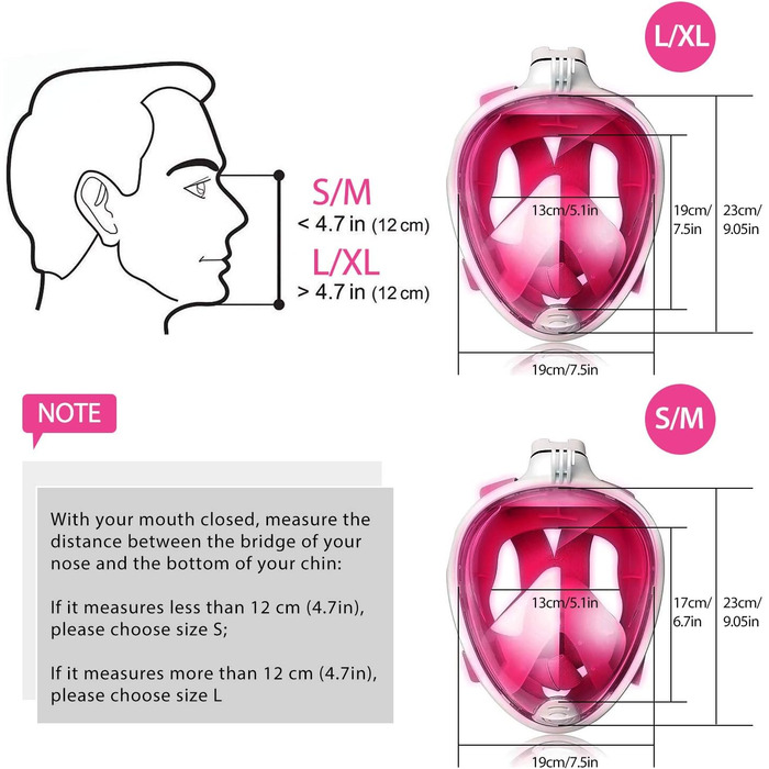 Маска для підводного плавання HINATAA, 180 все обличчя, маска для дайвінгу, вільне дихання, технологія захисту від запотівання та протікання з регульованими пов'язками на голову для дорослих, підлітків, дітей троянда S/M