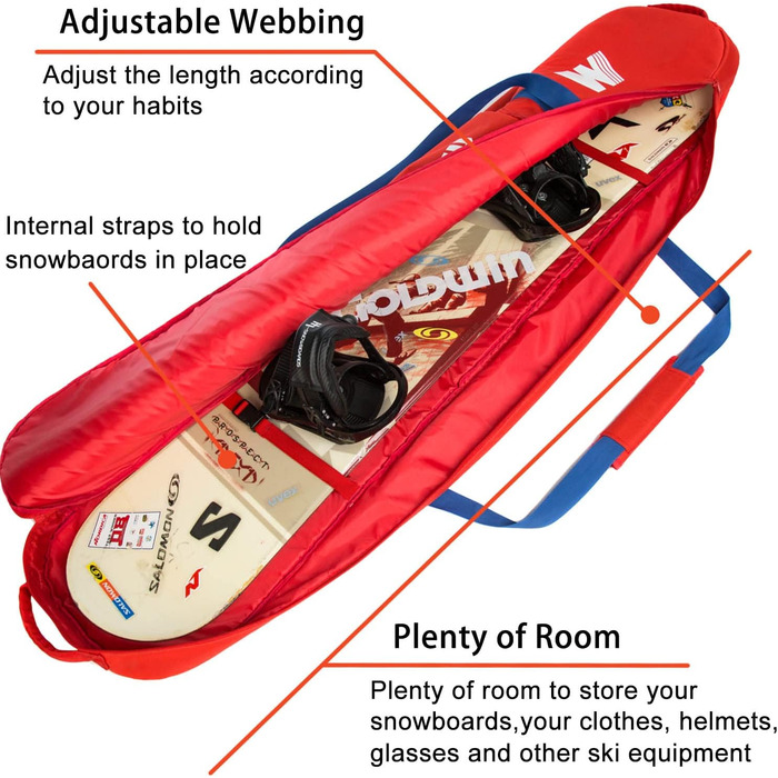 М'яка сумка для сноуборду та черевиків, для транспортування сноуборду до 165 см та черевиків до розміру 13, дорожні сумки для сноуборду з двох частин.