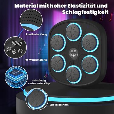 Музична боксерська машина з LED-підсвіткою, Bluetooth, 9 режимів швидкості та підрахунком ударів, електронний тренажер для дітей і дорослих, музичний бокс для дому та спортзалу