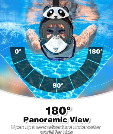 Маска для підводного плавання для дітей, панорамний вид 180, маска на все обличчя, безпечне дихання, маска для дайвінгу, без туману та герметична, підходить для дітей, подарунок (темно-чорний)