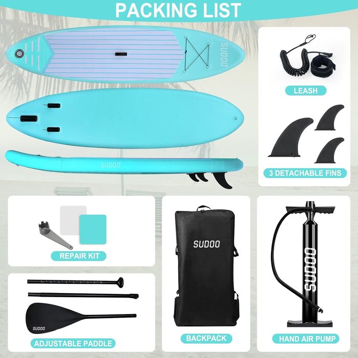 Надувна SUP-дошка для дорослих та підлітків 10'/10.5'/11' x30/33'' x6'', ультра-легка, з рюкзаком, насосом, веслом, страховкою та трьома плавниками