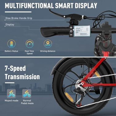 Велосипед HITWAY E-Bike 20, товста шина, акум. 12 Ач, хід 35-90 км, 7 передач