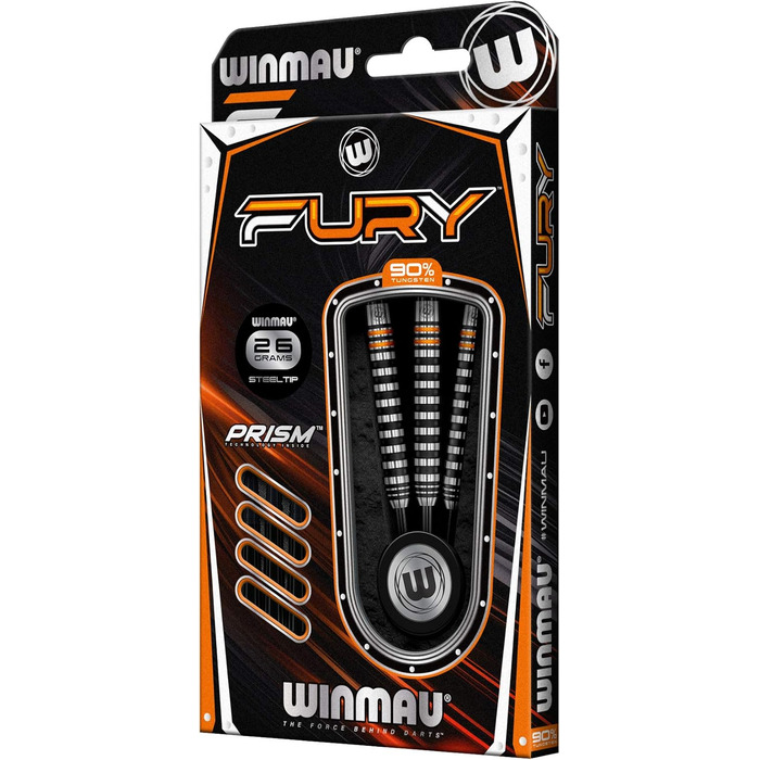 Дартси WINMAU Fury 22-28 г вольфрамові з призмовими крилами та Vecta стрижнями
