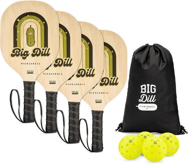 Набір Big Dill Pickleball Co. Superstar: 4 дерев'яні весла, 4 м'ячі, сумка