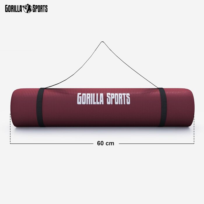 Йога-мат GORILLA SPORTS® 190x60/100x1,5 см, нековзкий, без фталатів, з ременем для перенесення, вибір кольору – килимок для фітнесу, спорту та гімнастики