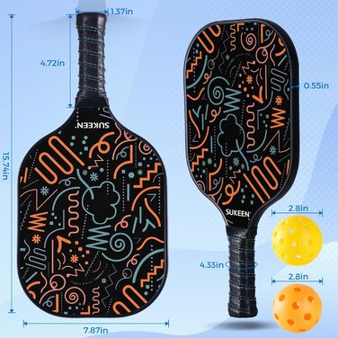 Набір ракеток Sukeen Pickleball з 2 шт. , Набір піклболу зі скловолоконною поверхнею з ракеткою для піклболу, Набір веслувальників для чоловіків і жінок Pure Graffiti