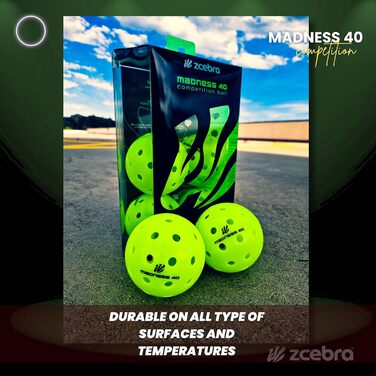 М'ячі ZCEBRA Pickleball 40 лунок Neon Green 6 уп. для приміщень