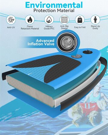 Надувна SUP-дошка 320x76x15 см для дорослих, ультралегкий комплект із регульованим веслом, ручним насосом, плавником і рюкзаком