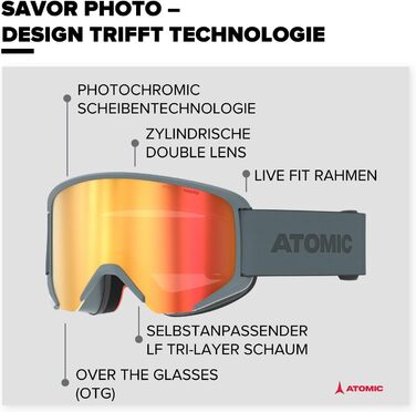 Гірськолижні окуляри ATOMIC Savor Photo I Вуличні окуляри зі 100 захистом від ультрафіолету I Лижні окуляри з фотохромною лінзою I Спортивні окуляри зі стійким до подряпин покриттям I Великі окуляри для сноуборду (зелені)