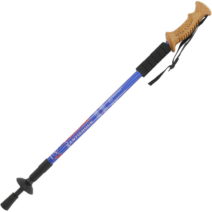 Телескопічні протиударні туристичні палиці MidGard Nordic Walking Pole виготовлені з алюмінієвого сплаву з корковою ручкою та регулюванням амортизації по довжині 65-135 см (сині, )