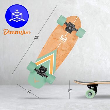 Повний стандартний скейтборд Mini Cruiser 6-шарова канадська та бамбукова кленова палуба Повна подвійна скейт-дошка з алюмінієвими вантажівками 12,7 см для дітей, підлітків, дорослих аква