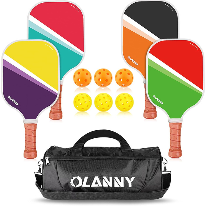 Набір для піклболу OLANNY: 4 фібергласові ракетки, 6 м'ячів, сумка, подарунок для чоловіків, жінок, новачків