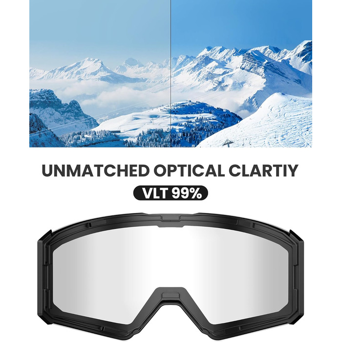 Гірськолижні окуляри OutdoorMaster Falcon від ZEISS/E-QuickHue Lens, окуляри для сноуборду OTG проти запотівання, магнітні змінні лінзи, снігозахисні окуляри для чоловіків і жінок (Lense-Klar Vlt 99)