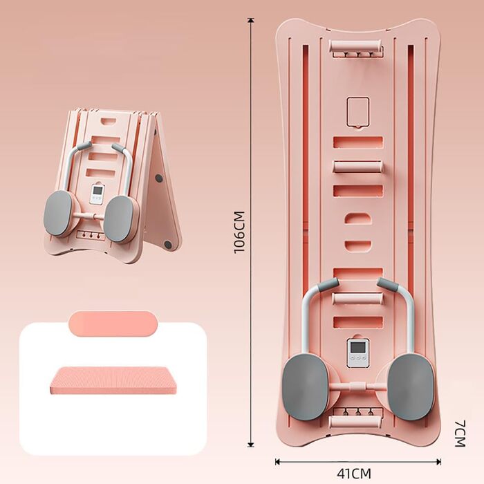 Складна дошка для пілатесу, багатофункціональний набір реформаторів для пілатесу, роликове колесо з опорою для ліктів і стрічками опору, дошка для реформатора пілатесу, тренажер для планки, дошка для тренування всього тіла Abdominal Board Pink