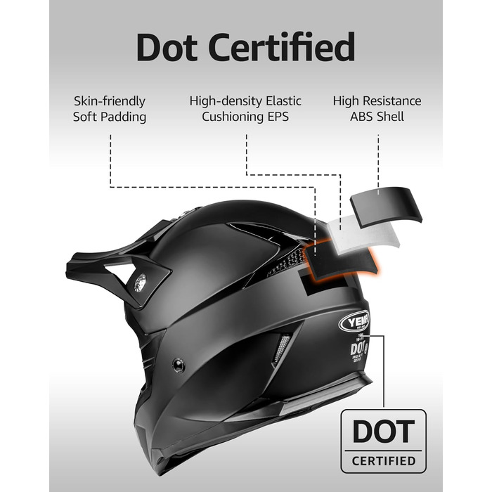 Мотокросовий шолом Yema YM-915 Fullface для ендуро, даунхілу, квадроцикла, MTB, BMX, сертифікат ECE, для дорослих чоловіків та жінок (M)