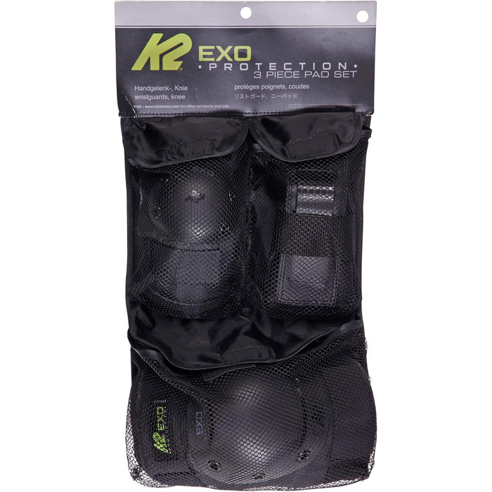 Ковзани K2 Унісекс Набір дорослих Exo Adult Pad Set чорний - сірий - зелений 30E1230 XL (коліно A 46 - 50 см B 40 - 43 см / лікоть A 31 - 34 см B 30 - 33 см / зап'ястя A 25 - 27 см B 22 - 24 см) чорний - сірий - зелений