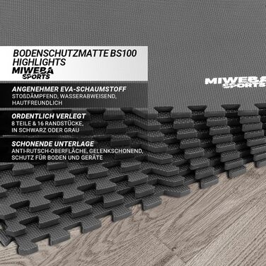 Захисний килимок Miweba Sports BS50/BS100, 8 або 18 елементів, 1,7/3,175 м², пазлова спортивна, фітнес, йога, гімнастика