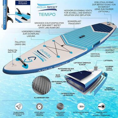 Надувна дошка для падде Aqua Spirit SUP 2024 320x815см/457x915см Комплектація з веслом, рюкзаком, насосом та іншими аксесуарами Дорослі початківці/експерти Гарантія 2 роки (синій 320см)