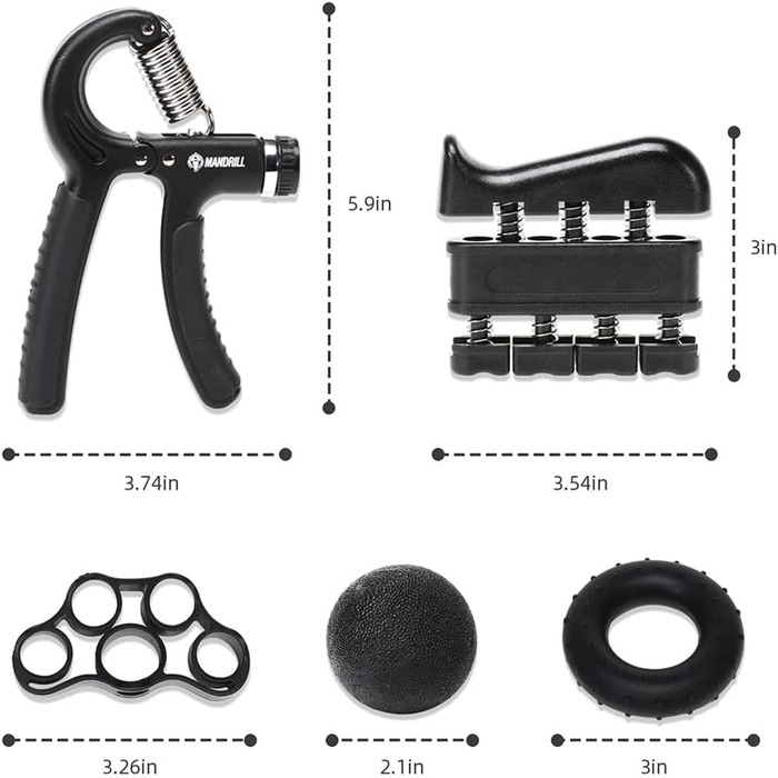 Тренувальний набір для тренажера на зап'ястя - Упаковка з 7 шт. , тренажер з регульованим хватом, антистресовий м'яч, гіроскопічний м'яч тренажер для фітнесу Силові тренування в домашніх умовах