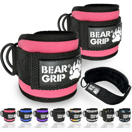 Ремені для щиколотки BEAR GRIP (пара) - міцна застібка, подвійне D-кільце з нержавіючої сталі, регульований неопрен - манжети на щиколотці преміум-класу для покращення тренувань живота, сідниць і ніг - для жінок і чоловіків (Baby Pink, 1 пара)