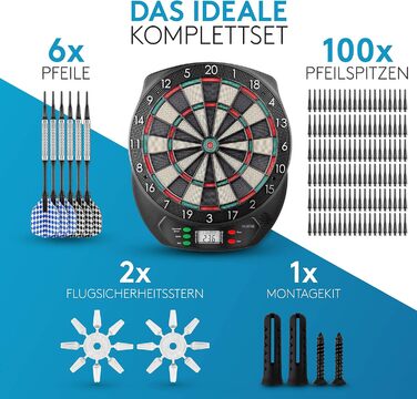 Електронний дартс DartPro - 6 дротиків, 65 ігор, 1-8 гравців, бездротовий