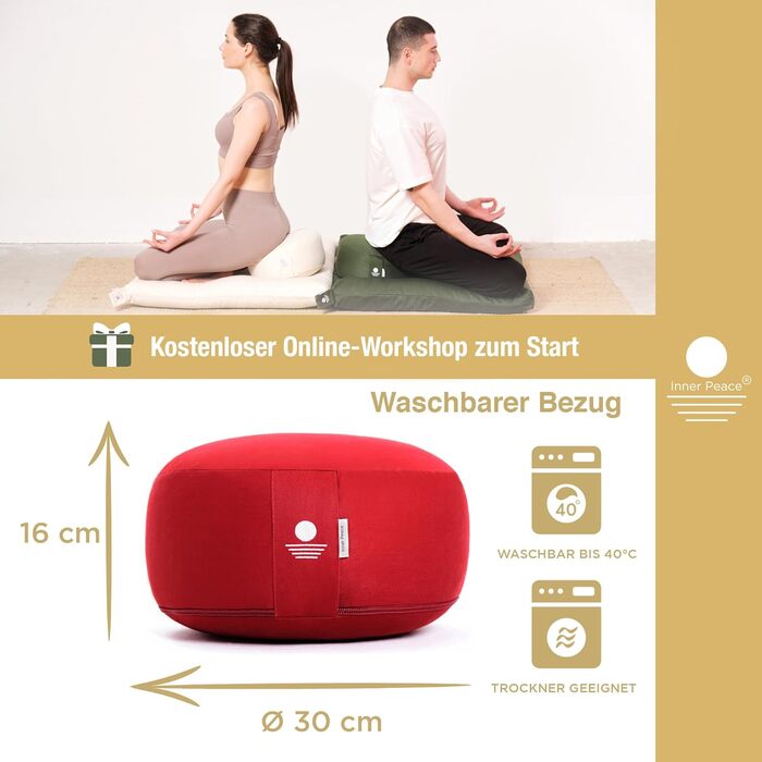 Подушка для медитації Inner Peace Yoga Cushion виготовлена зі 100 органічної бавовни та з органічним наповнювачем зі спельти Подушка для йоги кругла, Подушка для сидіння для йоги, Подушка для медитації подушки для йоги, Подушка для сидіння для йоги, Подуш